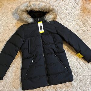 Nautica Women's Black Puffer Jacket with Faux Fur Trim NEW WITH TAGS